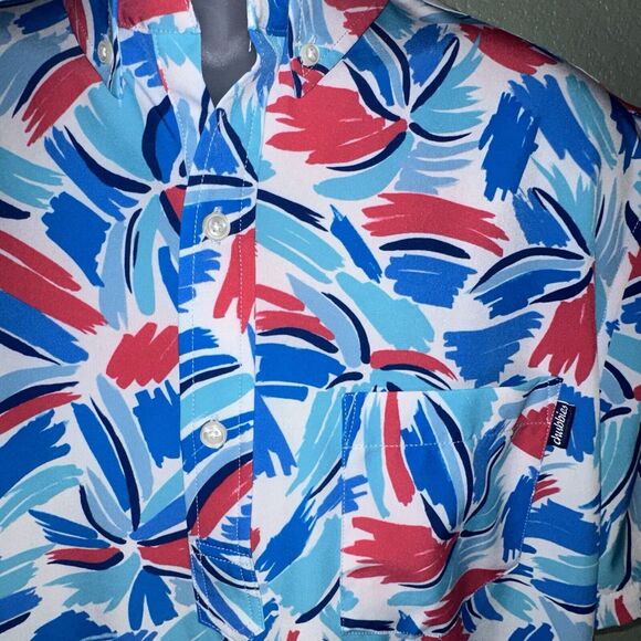 Chubbies Bright Blue Pink Patterned Performance Short Sleeve Polo Shirt L 0628 - Picture 1 of 6